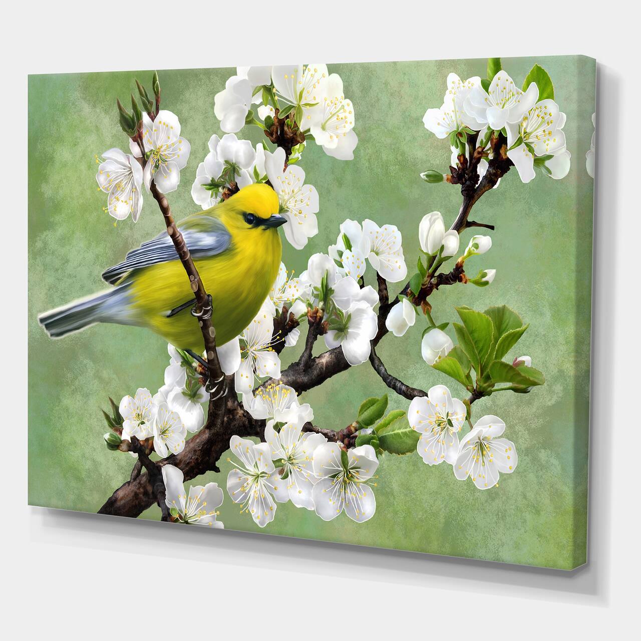 Designart - Bird On A Branch of Cherry - Traditional Canvas Wall Art Print